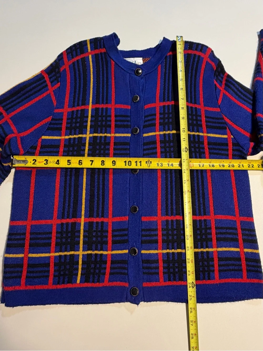 VINTAGE 90s bold funky artsy plaid knit sweater cardigan oversized drop shoulder